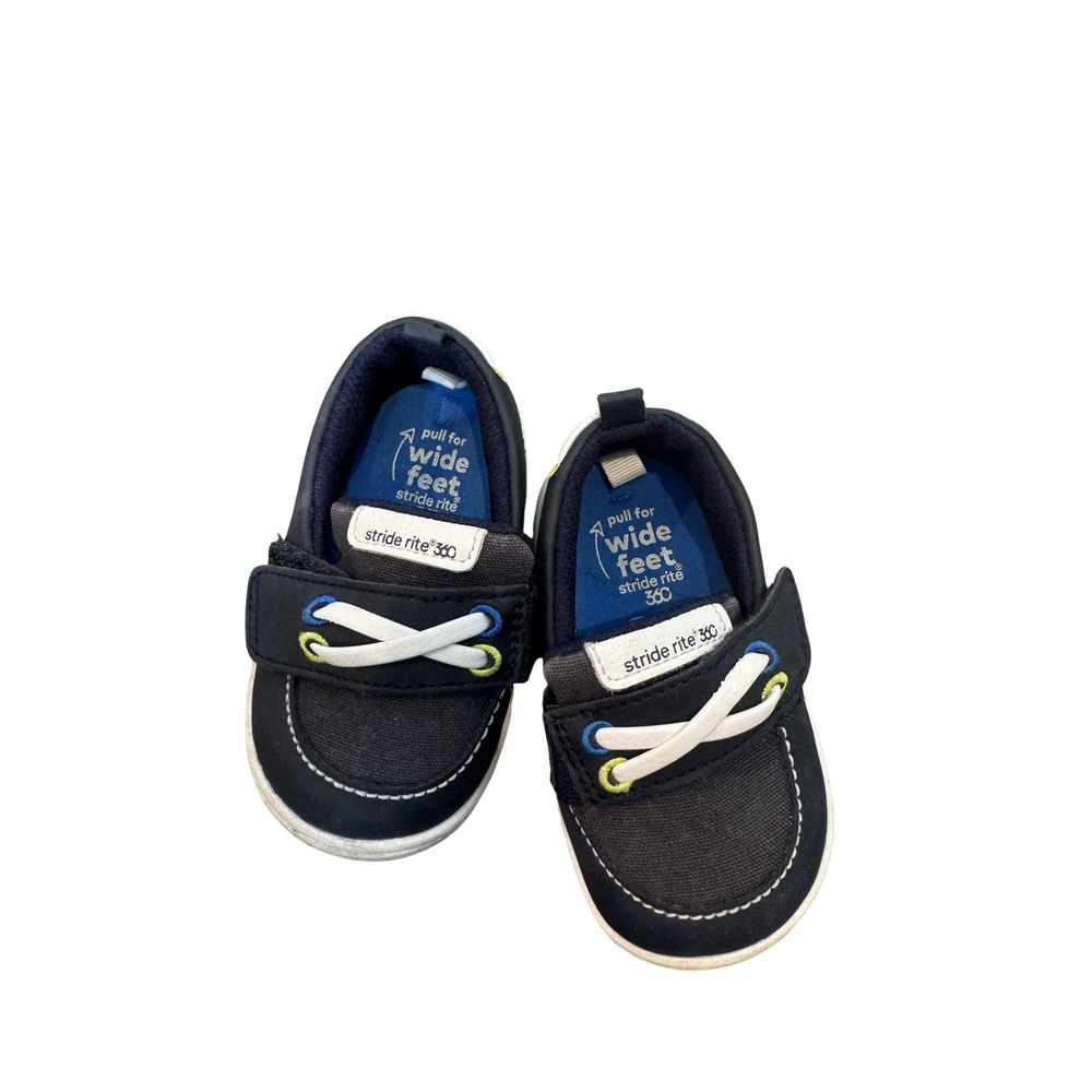 Stride Rite 360 Benji Boat Shoes Toddler Boys Size 4 Blue Nautical Slip On